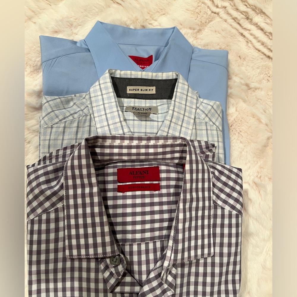 Bundle - 3 dress fitted shirts - worn once each, washed and pressed.